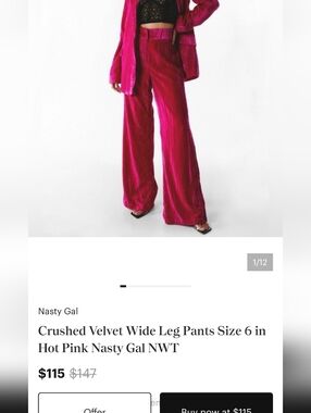 Nasty Gal Vibrant Fuchsia Crushed Velvet Wide-Leg Pants